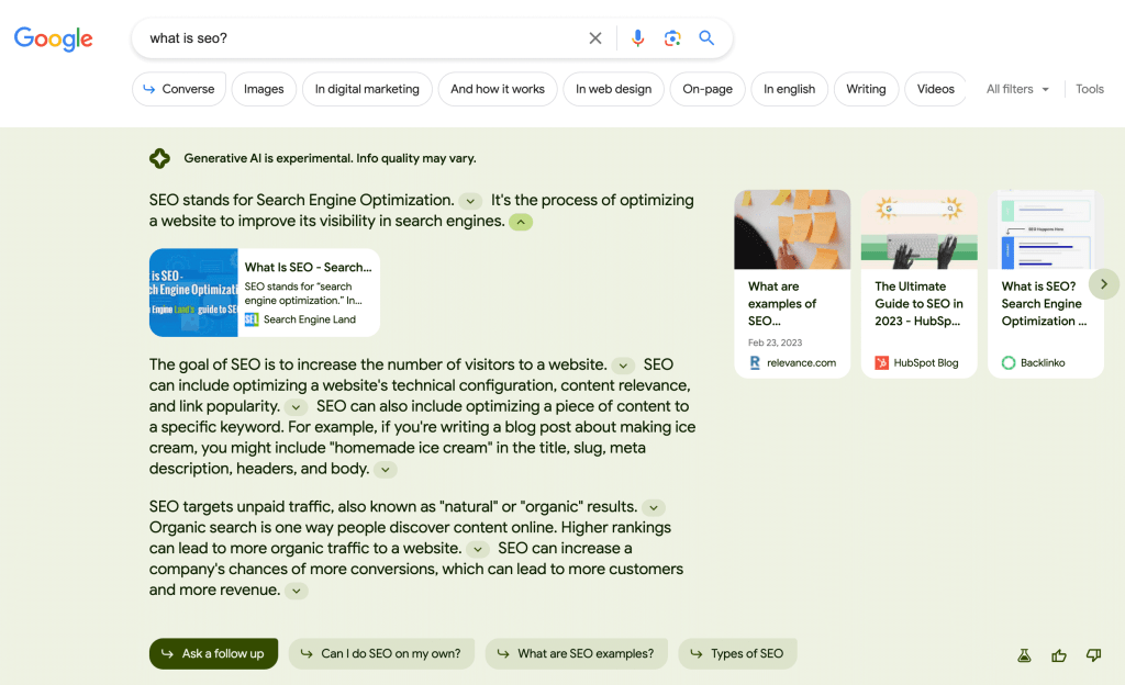 Google AI overviews voorbeeld