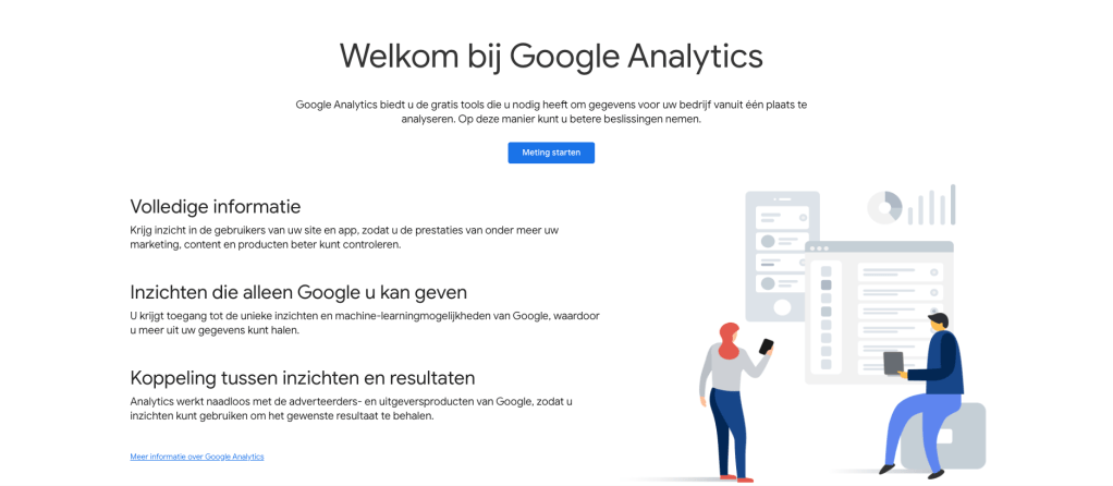 welkom scherm van google analytics